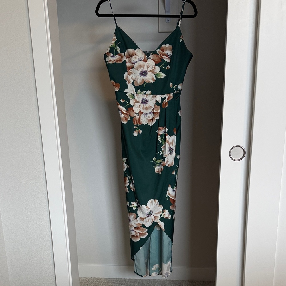 Green Floral V-Neck Slip Dress
